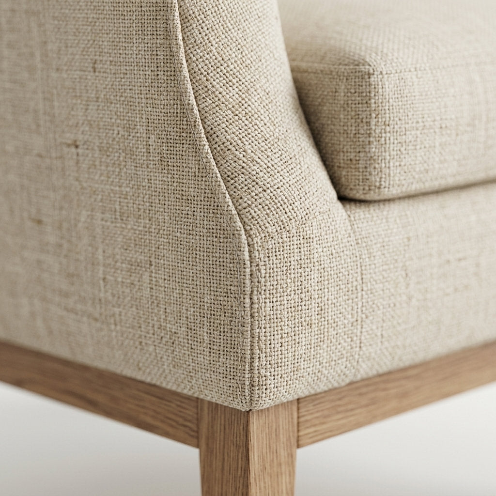 Tapicería Pino Ristretto · Sillón Diseño Elegante - Macro Detalle de Trama Textil y Costuras | LEMICH Muebles de Lujo Ocotlán