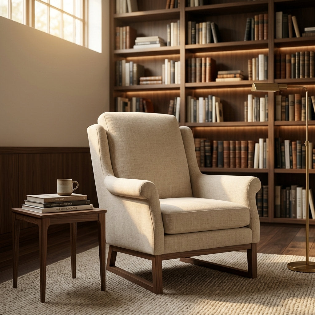 Tapicería Pino Ristretto · Sillón Diseño Elegante - Ambientada en Espacio Residencial Cálido | LEMICH Muebles de Lujo Ocotlán