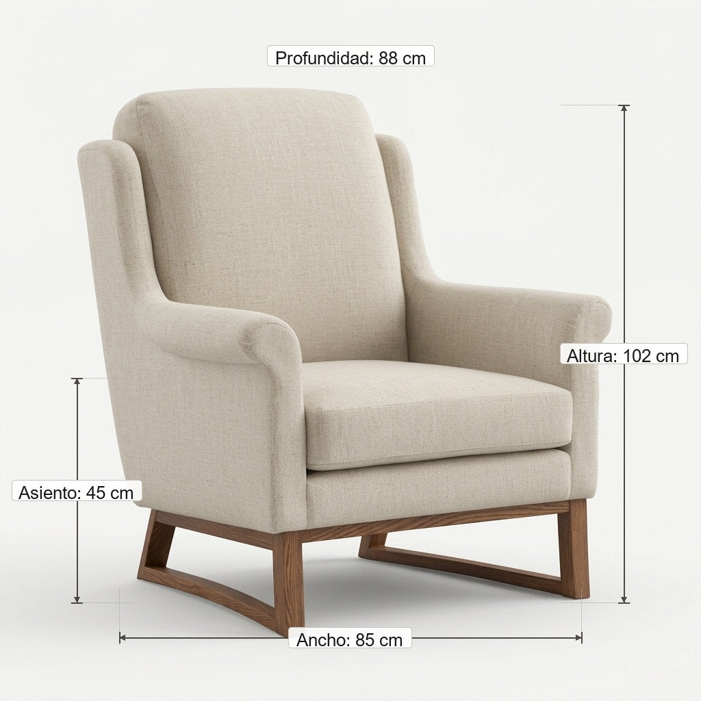 Tapicería Pino Ristretto · Sillón Diseño Elegante - Guía de Medidas y Proporciones en Centímetros | LEMICH Muebles de Lujo Ocotlán