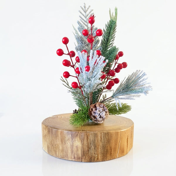 Centro de mesa navideño mod. Bosque nevado en madera noble, vista principal completa